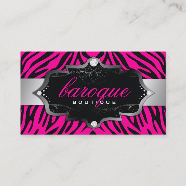 311 Baroque Boutique Hot Pink Zebra Business Card (Front)