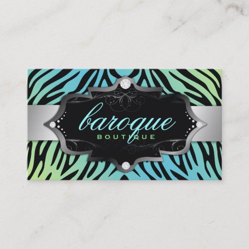 311 Baroque Boutique Turquoise Lime Zebra Business Card Templates
