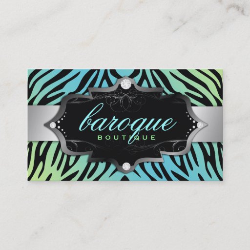 Customizable 311 Baroque Boutique Turquoise Lime Zebra Business Card Templates