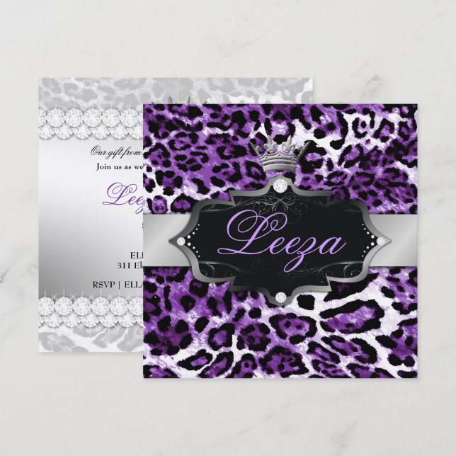 311-Baroque Princess Purple Leopard Metallic Invitation (Front/Back)