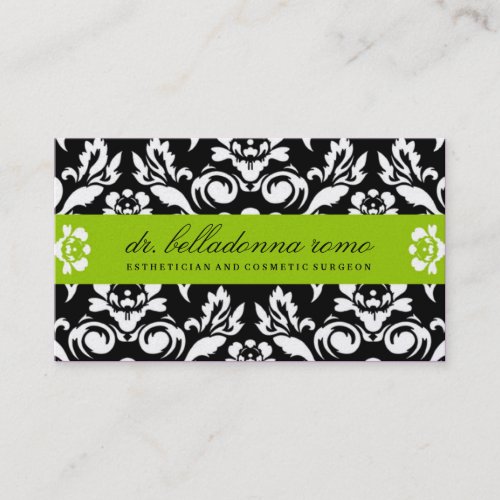 311 Belladonna Damask Golden Lime Business Cards