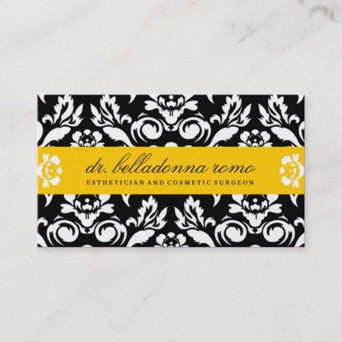 311-Belladonna Damask Golden Yellow Business Card Template