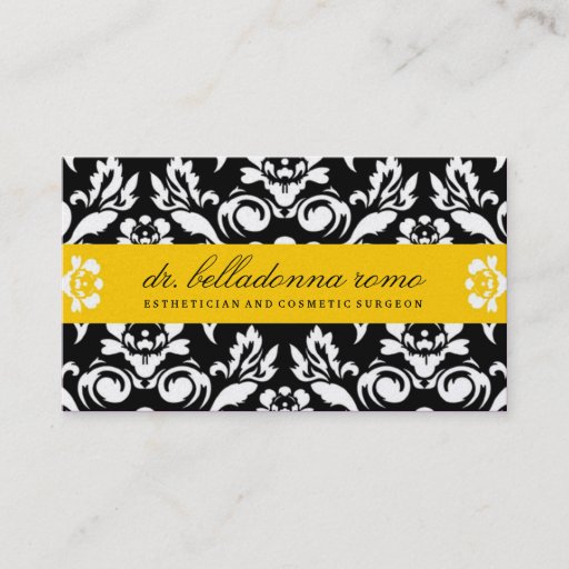 Customizable 311-Belladonna Damask Golden Yellow Business Card Template