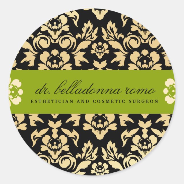 311 Belladonna Damask Lime Classic Round Sticker (Front)