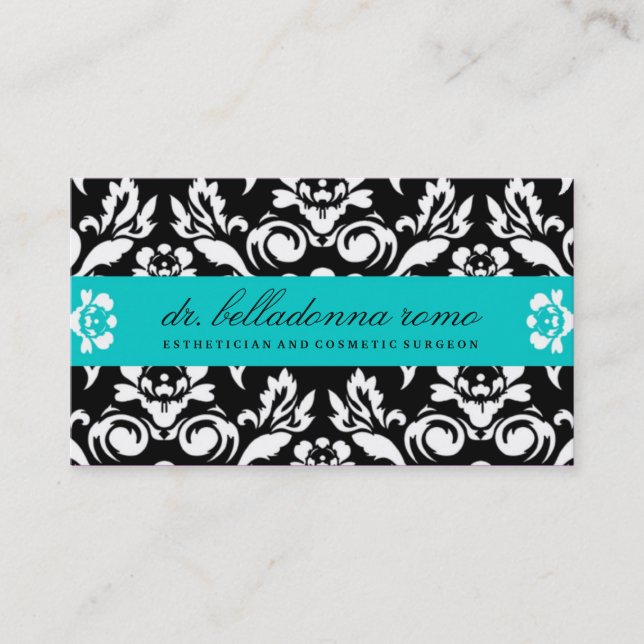 311 Belladonna Damask Turquoise Business Card (Front)