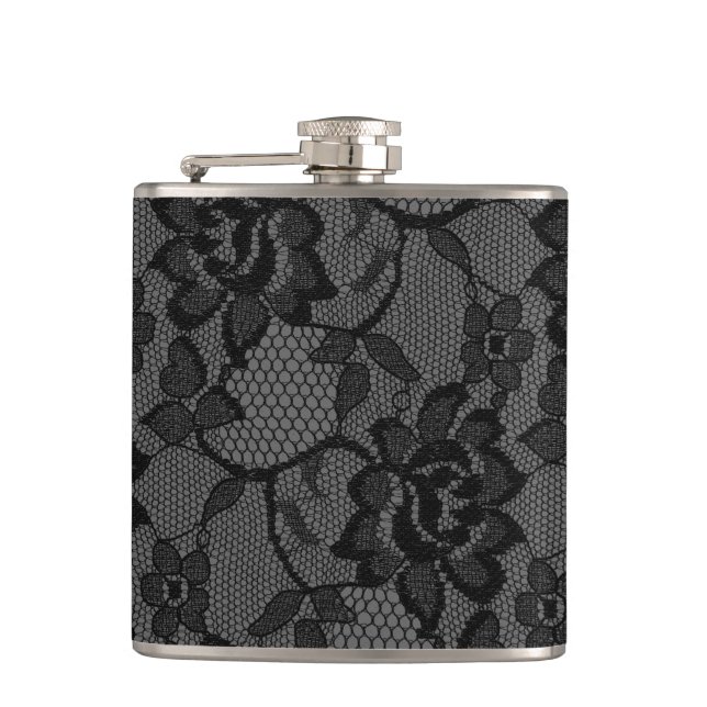 311 Black & Gray Lace Girly Flask (Front)