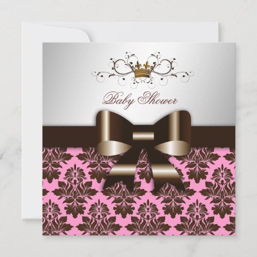 311 Blackberry Brown Damask Pink | Baby Custom Invites
