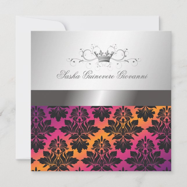 311-Blackberry Damask Ribbon Sunset VIP Invitation (Front)