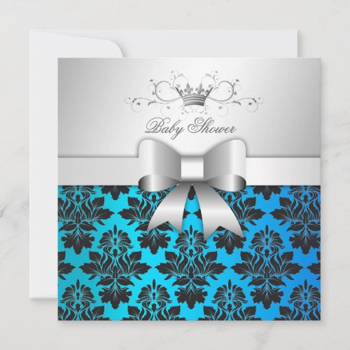 311-Blackberry Tropical Blue Damask | Baby Shower Announcement