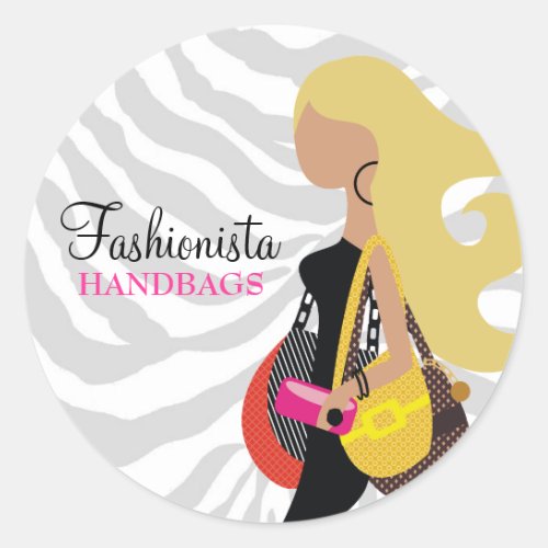311 Blonde Fashionista Purses Zebra Classic Round Sticker