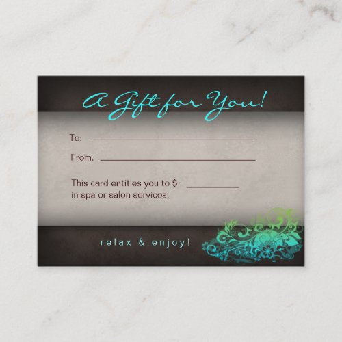 311 Blue Green Trendy Salon Spa Floral Gift Card