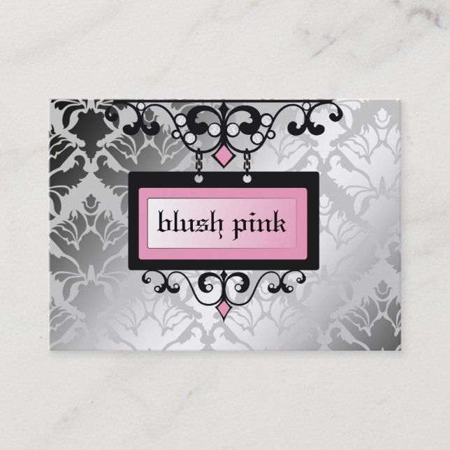 311-Blush Pink Boutique Sign | Damask Shimmer Business Card (Front)