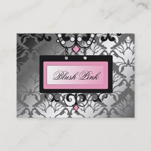 311 Blush Pink Boutique Sign Damask Shimmer Storm Business Cards