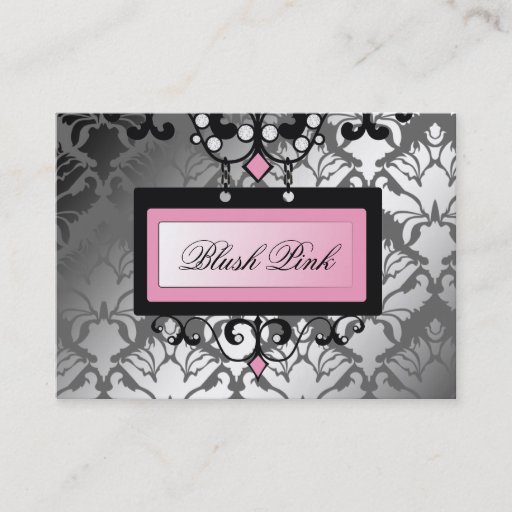Customizable 311 Blush Pink Boutique Sign Damask Shimmer Storm Business Cards