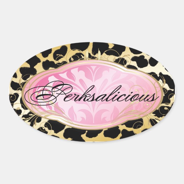 311 Bodacious Boutique Golden Leopard Spots Oval Sticker (Front)