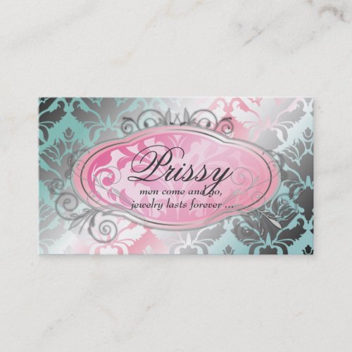 311 Bodacious Damask Shimmer Turq Pink Business Card Template