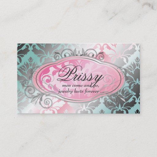 Customizable 311 Bodacious Damask Shimmer Turq Pink Business Card Template
