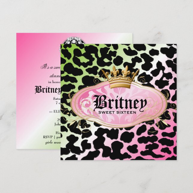 311 Bodacious Leopard Damask Invitation Lollipop (Front/Back)