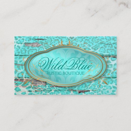 311 Bodacious Turquoise Rustic Leopard 2 Business Card