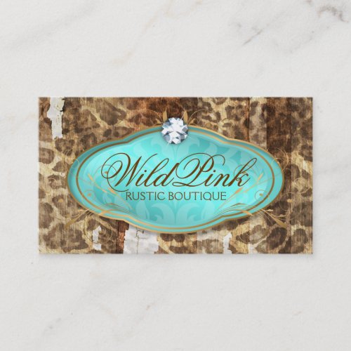 311 Bodacious Turquoise Rustic Leopard Business Card