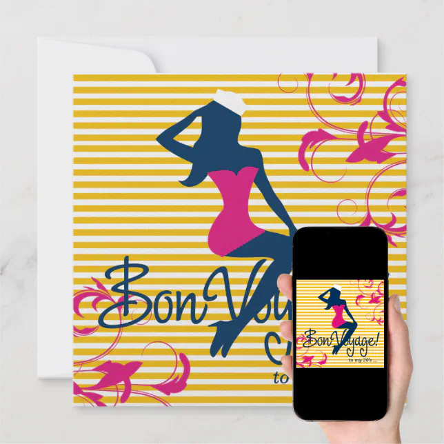 311-Bombshell Silhouette Nautical Blue Pink Swirls Invitation | Zazzle