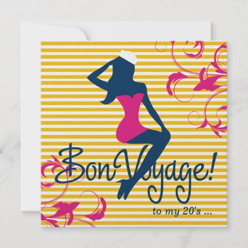 311-Bombshell Silhouette Nautical Blue Pink Swirls Custom Invites
