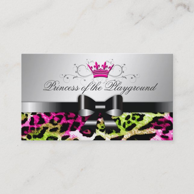 311 Bow-licious Hot Lime Pink Leopard Business Card (Front)