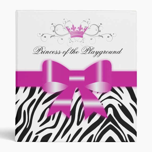 311 Bow-Licious Zebra Black, White & Pink 3 Ring Binder (Front)