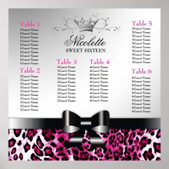 311 Bowlicious Hot Pink Leopard Seating Chart Poster