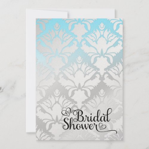 311 Bridal Shower Aqua Metallic Damask Custom Invite