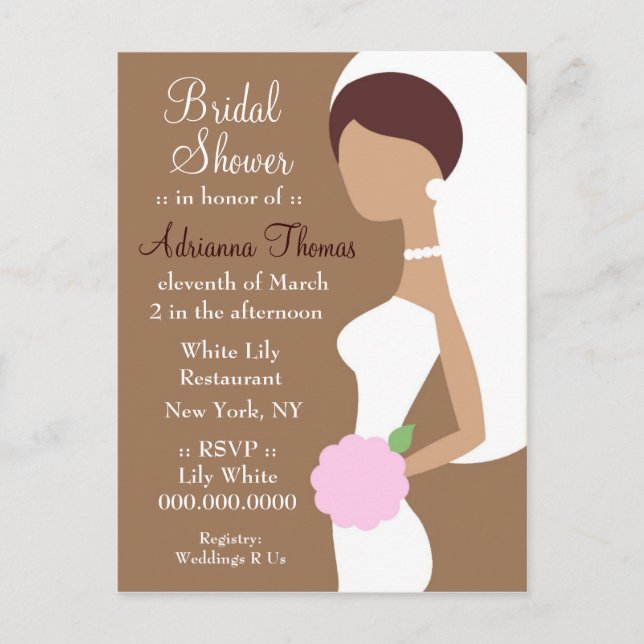 311-BRUNETTE BRIDE SHOWER INVITATION POSTCARD (Front)