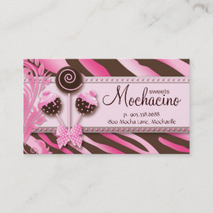 311 Cake Pops Business Card Bakery Pink Brwn Zebra