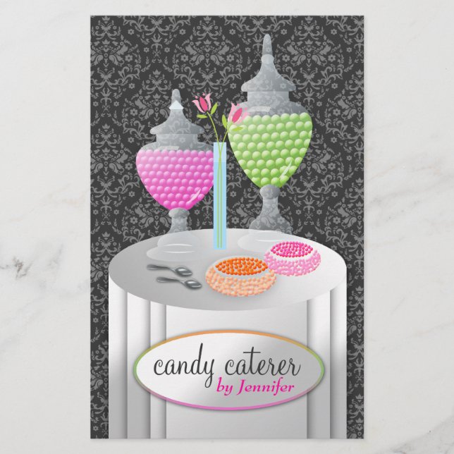 311-Candy Caterer | Gray Damask Flyer (Front)