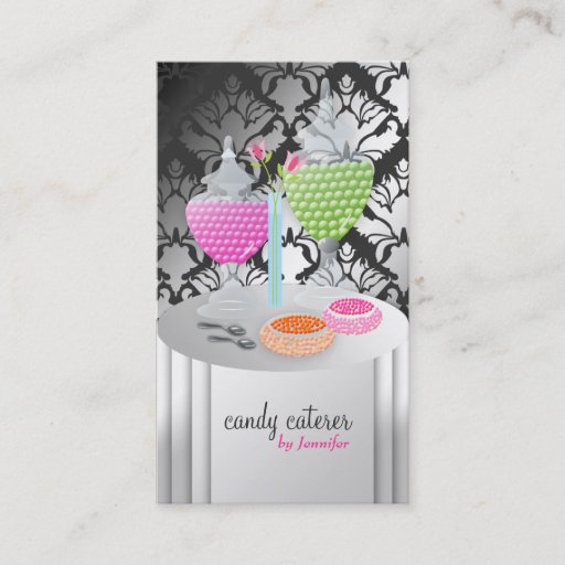 Customizable 311-Candy Caterer Version 2 Damask Shimmer Business Card Template