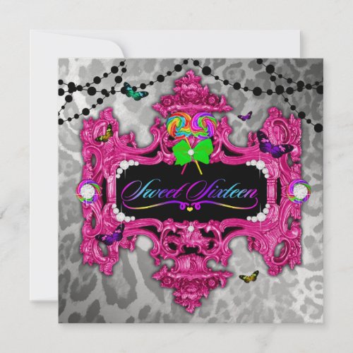 311 Candy Wonderland Pink Leopard Metallic Personalized Invitation