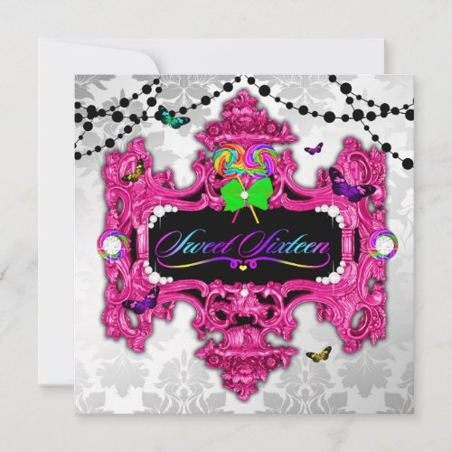 311 Candy Wonderland Pink White Damask Custom Announcement