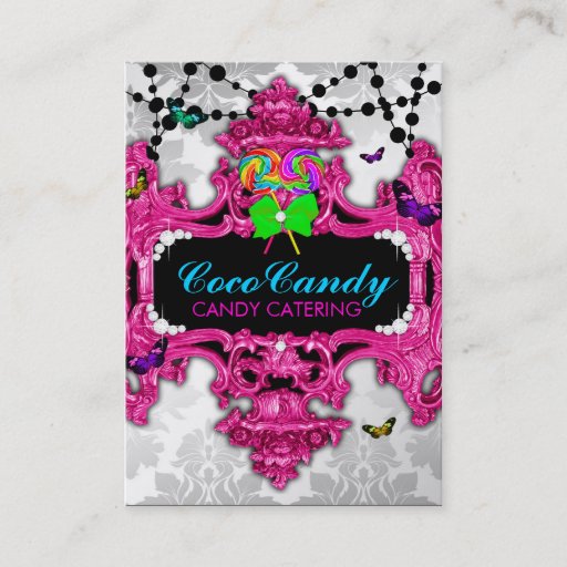 Customizable 311 Candy Wonderland White Damask Business Card Templates