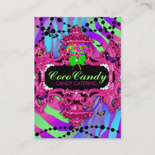 Customizable 311 Candy Wonderland Zebra Pink Frame Business Card Template
