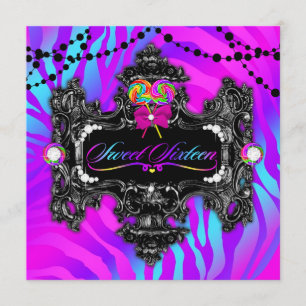 311 Candy Wonderland Zebra Sweet 16 Invitation