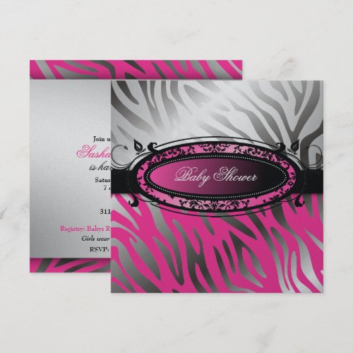311-C'est Luxueux | Hot Momma Pink Zebra  | Baby Personalized Invitations