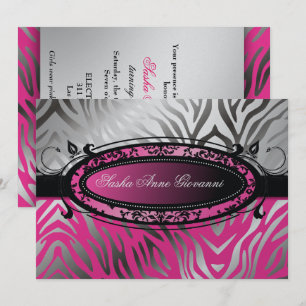 311-C'est Luxueux   Hot  Pink Zebra   Sweet 16 Invitation