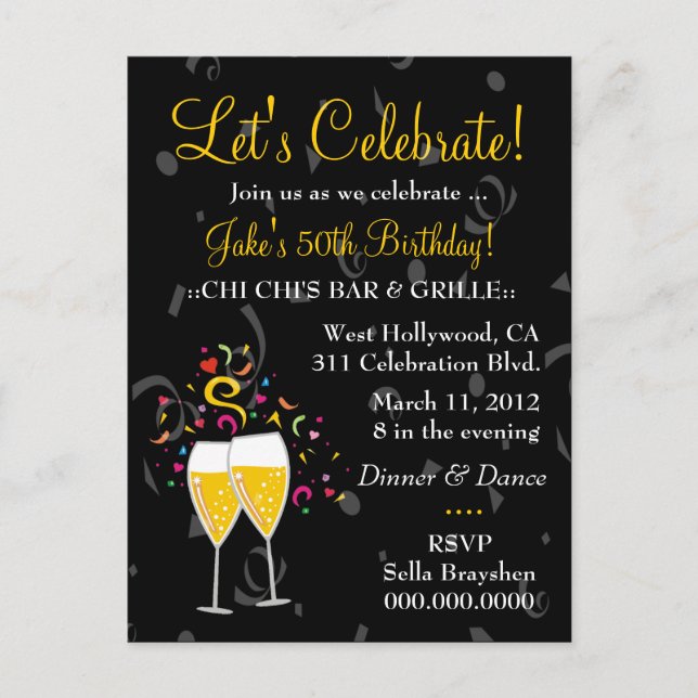 311-CHAMPAGNE CELEBRATION INVITATION POSTCARD (Front)