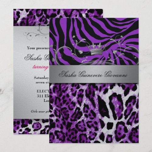 311 Chic Animal Print Metallic Silver Invitations