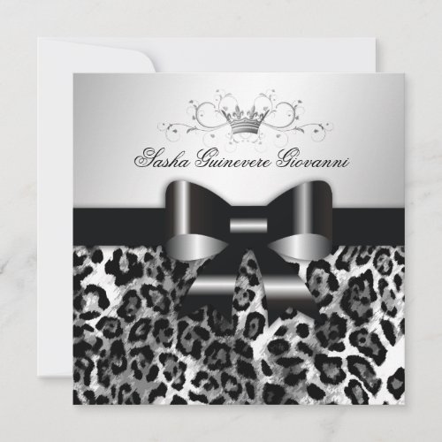 311_ Chic Black Leopard Bow   Sweet 16 Invitation