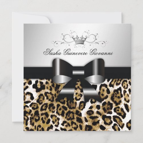 311_ Chic Brown Leopard Bow   Sweet 16 Invitation