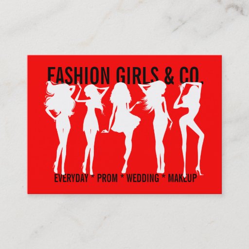 Customizable 311 Chic Fashion Girls Silhouettes Bubble Red Business Card
