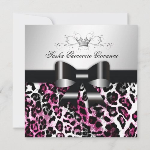 311  Chic Hot Black n Pink Leopard Bow  | Sweet 16 Announcement
