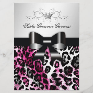 311 Chic Hot Pink Leopard Bow Metallic Invitation