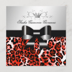 311- Chic Hot Rouge Leopard Bow Sweet 16 Invitation
