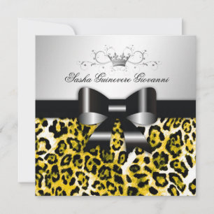 311- Chic Hot Yellow Leopard Bow Sweet 16 Invitation